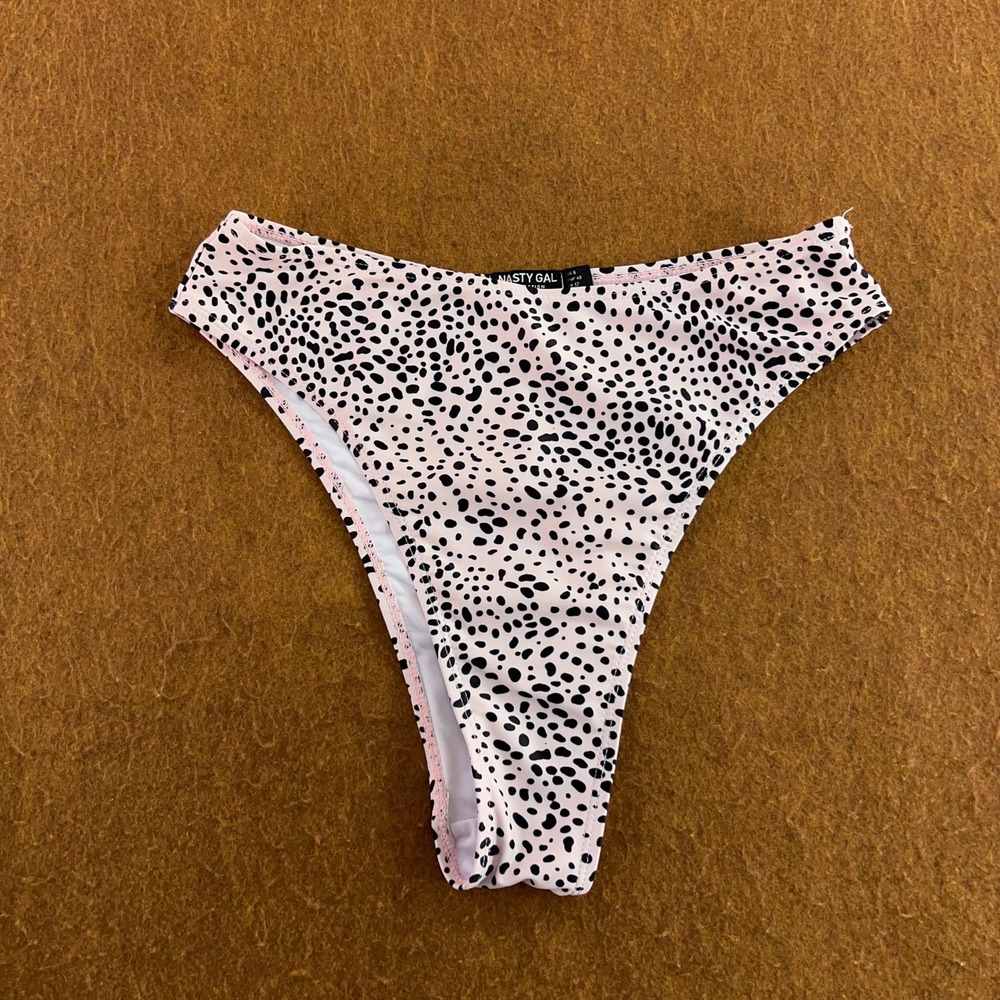 Nasty Gal Womens 8 Pink Dalmatian Print High Leg Bikini Bottom New